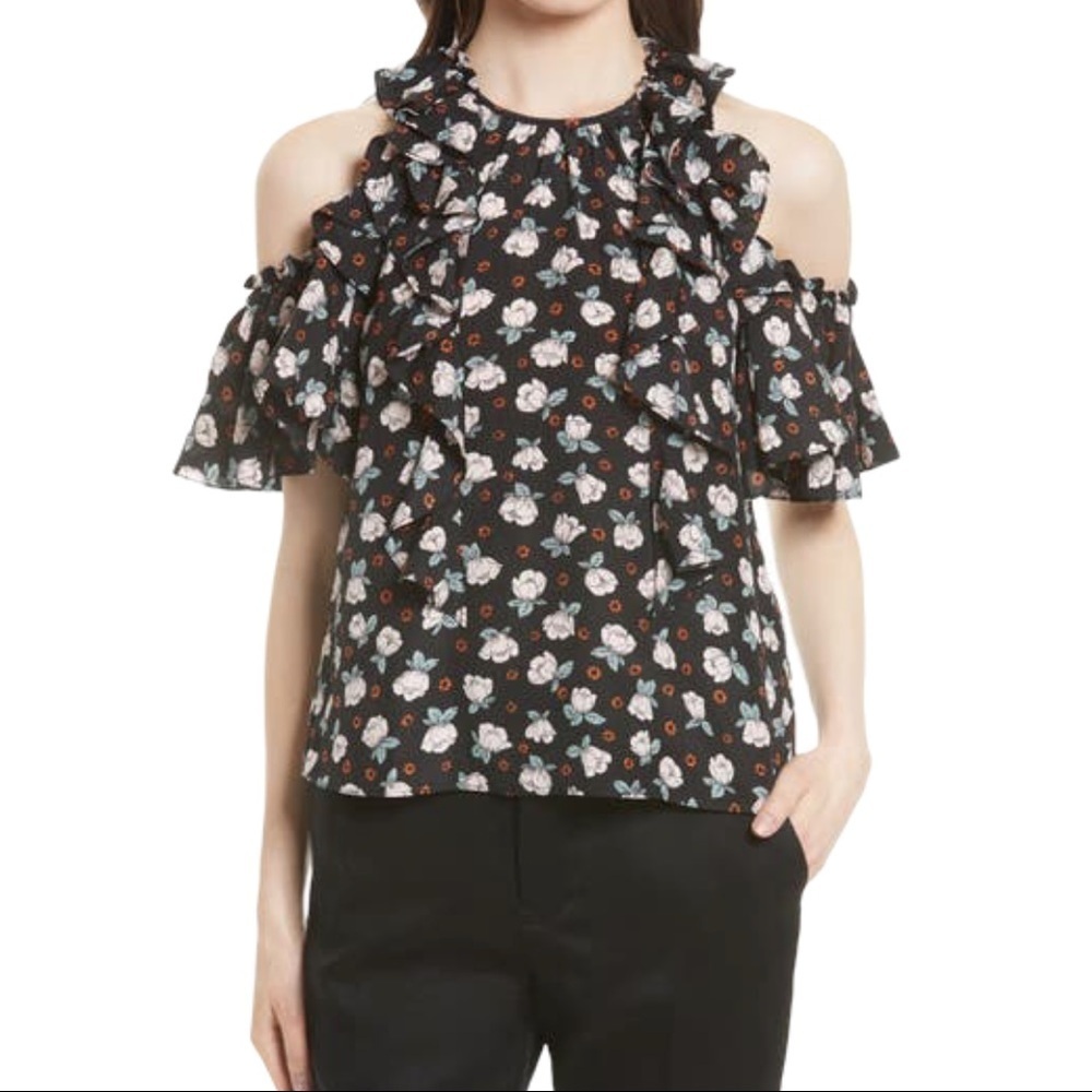 REBECCA TAYLOR Cold Shoulder Silk Top
